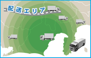 静岡県・愛知県東部・神奈川県西部・山梨県への輸配送イメージ